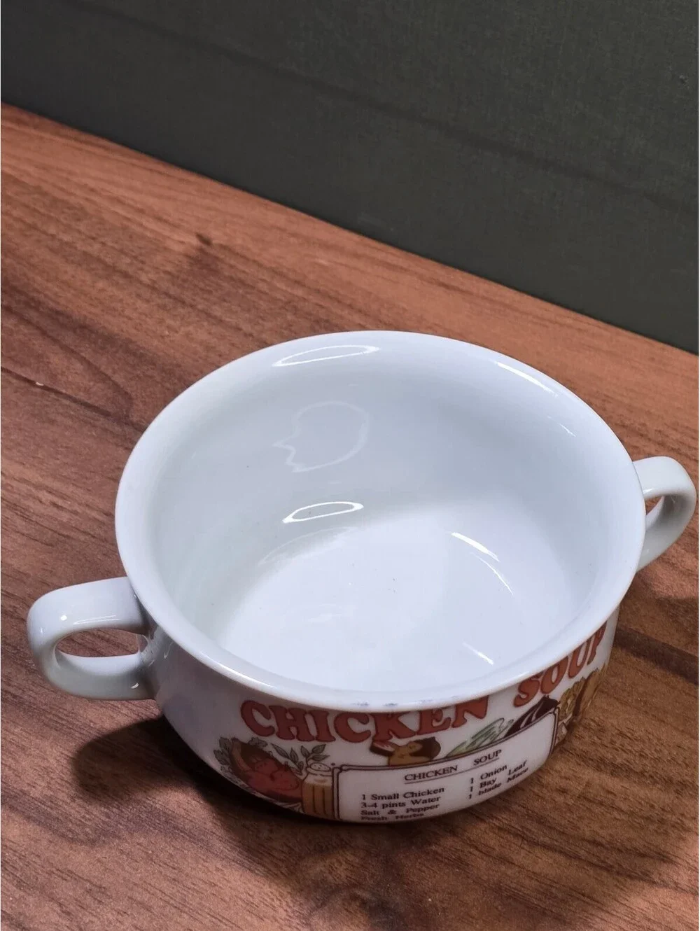 Vintage Chicken Soup Ceramic Soup Bowl with Handles
